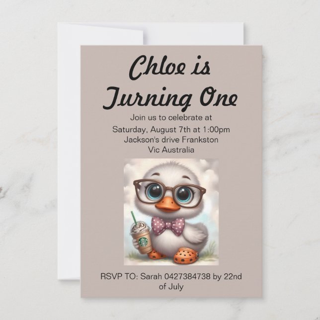 Frappe duckling in crocs invitation (Front)