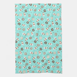 Frappuccino Coffee Sprinkled Doughnut Pattern Tea Towel