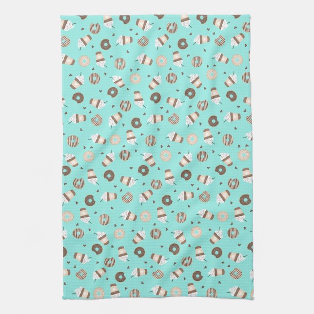 Frappuccino Coffee Sprinkled Doughnut Pattern Tea Towel (Vertical)