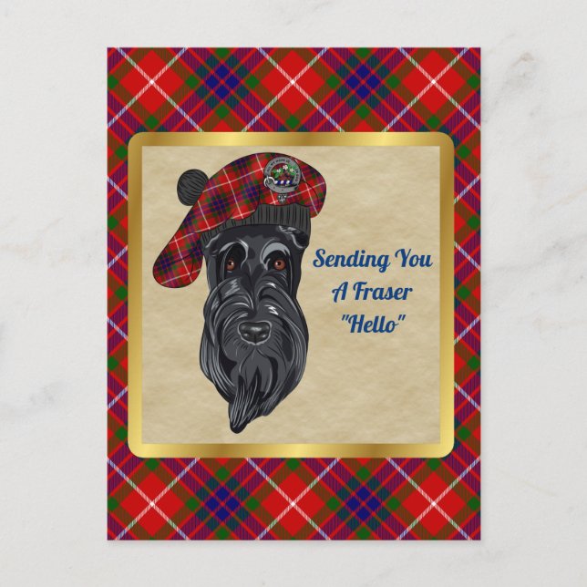 Fraser Clan Badge & Tartan Postcard (Front)