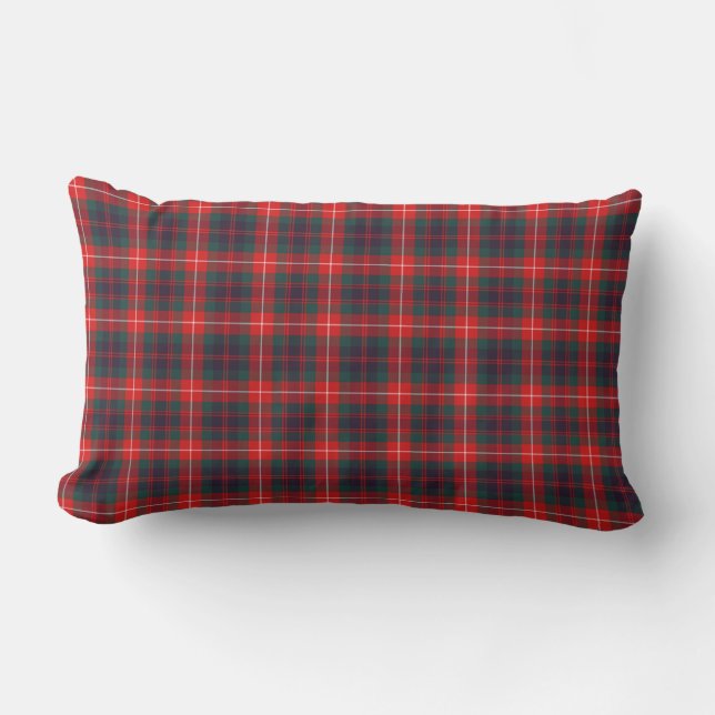Fraser Clan Bright Red and Navy Blue Modern Tartan Lumbar Cushion (Front)