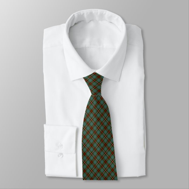 Fraser Clan Hunting Tartan Brown and Green Plaid Tie (Tied)