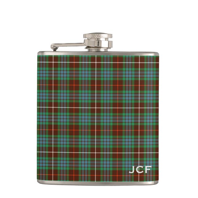 Fraser Clan Hunting Tartan Monogram Hip Flask (Front)
