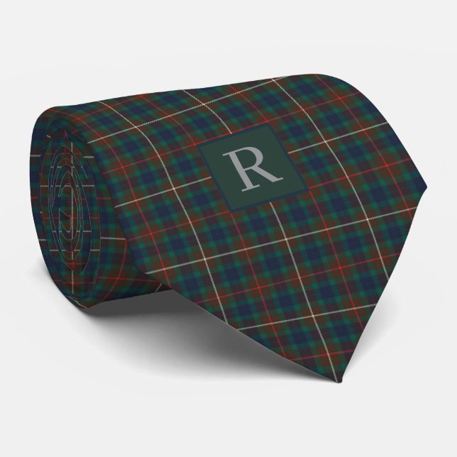 Fraser Hunting Tartan Scottish Clan Plaid Monogram Tie (Rolled)
