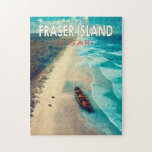 Fraser Island K'gari Australia Travel Art Vintage Jigsaw Puzzle<br><div class="desc">Fraser Island in a vector art style. K'gari,  also known by its former name Fraser Island,  is a World Heritage-listed sand island along the south-eastern coast.</div>
