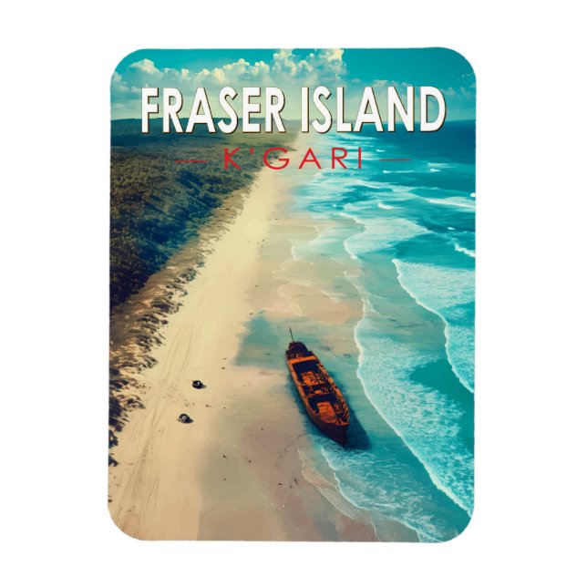 Fraser Island K'gari Australia Travel Art Vintage Magnet (Vertical)