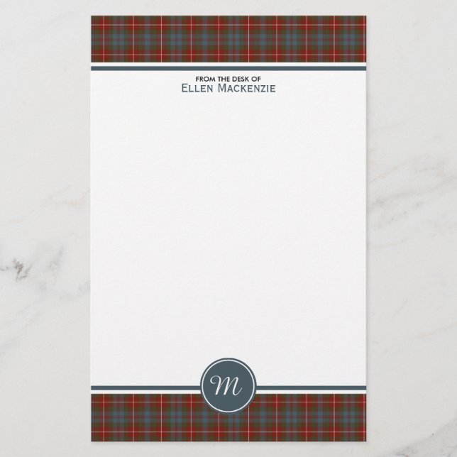 Fraser Lovat Weathered Tartan Monogram Stationery (Front)