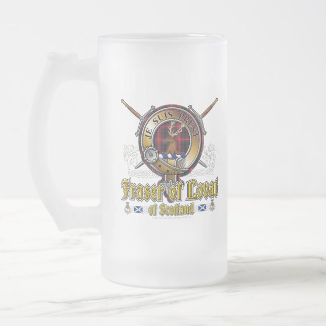 Fraser of Lovat Clan Badge Frosted Glass Beer Mug (Left)