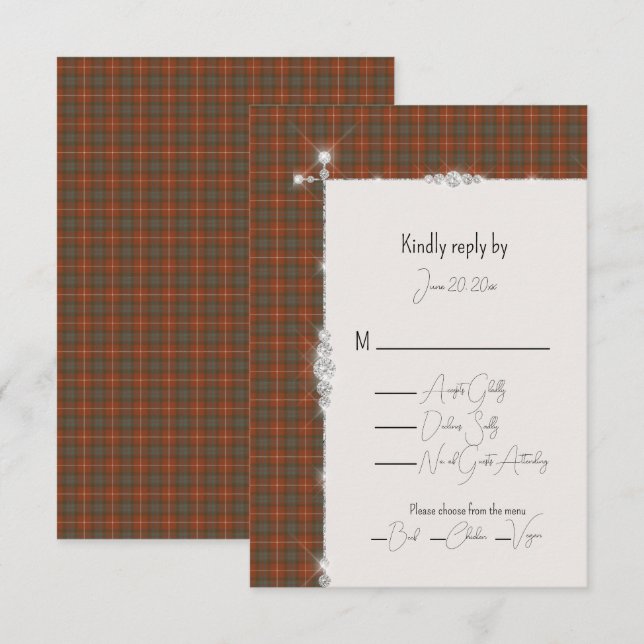 Fraser Red Scottish Tartan Wedding RSVP Card (Front/Back)