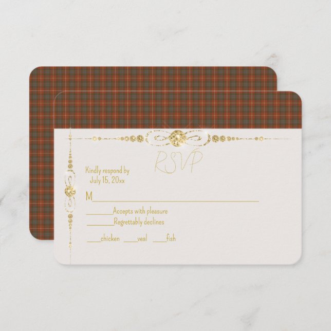 Fraser Red Weathered Original Scottish Tartan RSVP Card (Front/Back)