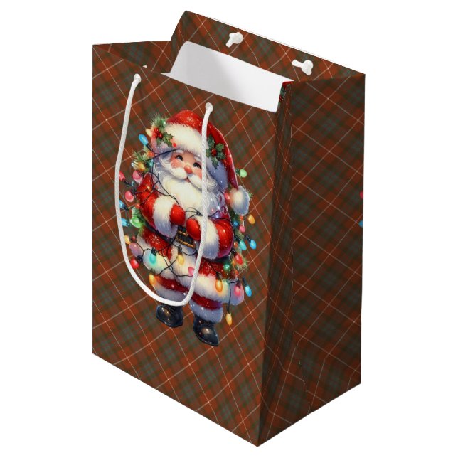 Fraser Red Weathered Scottish Tartan Christmas  Medium Gift Bag (Front Angled)