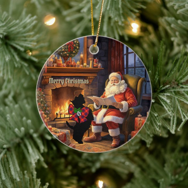 Fraser Scottie Dog & Santa Personalised Xmas Ceramic Tree Decoration (Tree)