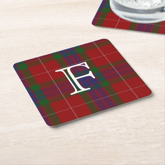Fraser Tartan Plaid Monogram Paper Coasters (Angled)
