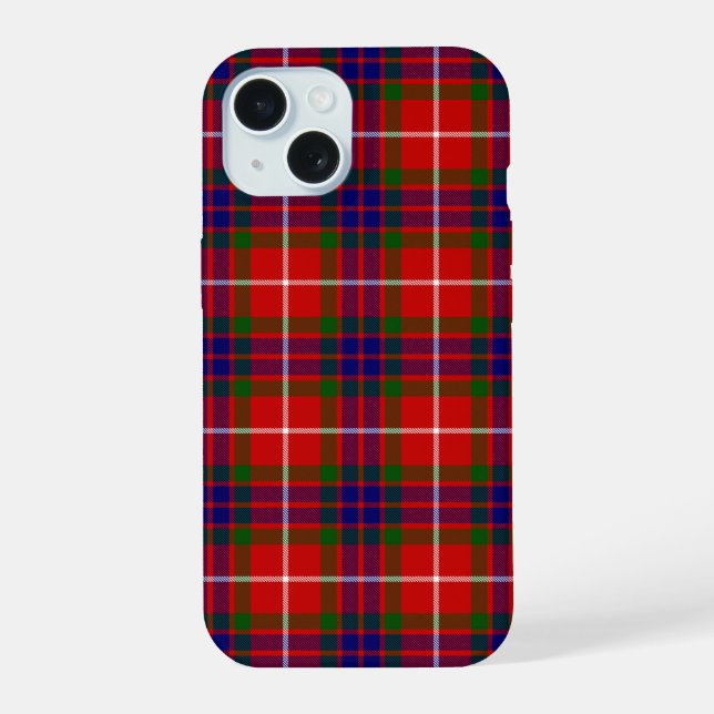 Fraser tartan red green blue purple plaid iPhone 15 case (Back)