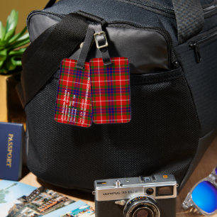 Fraser tartan red green blue purple plaid luggage tag