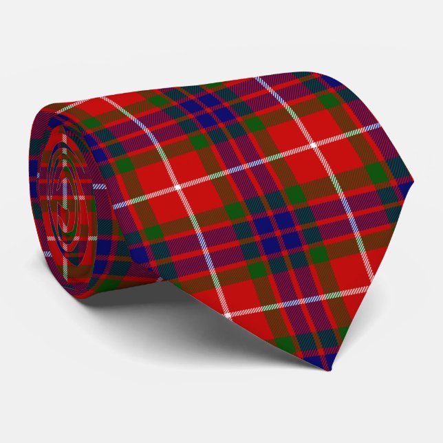 Fraser tartan red green blue purple plaid tie (Rolled)
