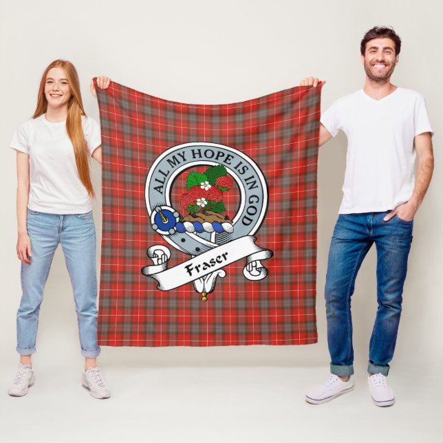 Fraser Weathered Clan Badge Clan Badge Tartan Plai Fleece Blanket (In Situ)