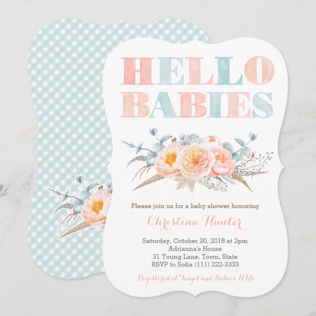 Fraternal Boy Girl Twins Genderless Baby Shower Invitation (Front/Back)