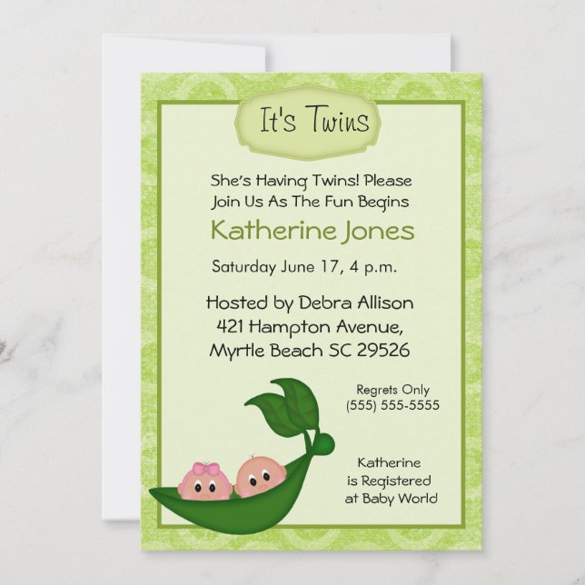 Fraternal Twins Baby Shower Invitation (Front)