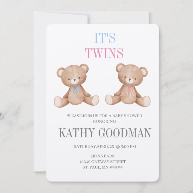 Fraternal Twins Baby Shower Invitation  (Front)