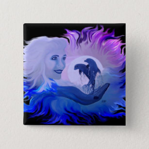 Frau mit Delfine im Mondschein 15 Cm Square Badge