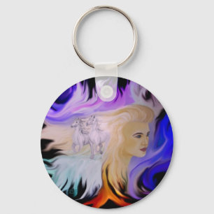 Frau mit Pferd Key Ring