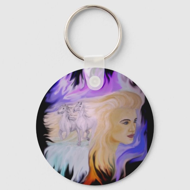 Frau mit Pferd Key Ring (Front)