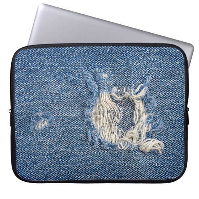 Frayed Blue Denim Laptop Sleeve (Front)
