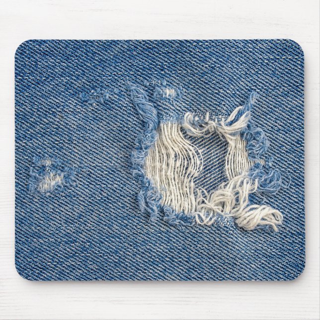 Frayed Blue Denim Mouse Mat (Front)