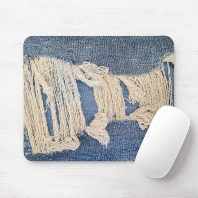Frayed Blue Jean Fabric Mouse Mat (With Mouse)
