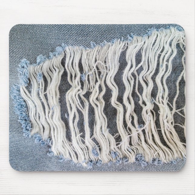 Frayed Blue Jean Hole Mouse Mat (Front)
