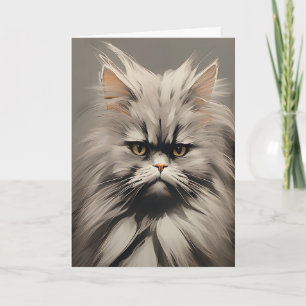 Frazzled Kitty Cat White Grey Needs Coffee Now Card