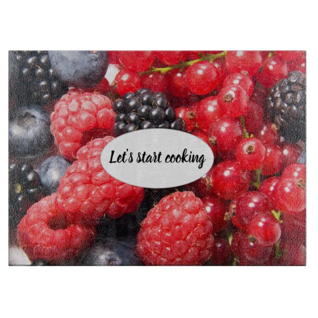 Freah fruit cooking photo with customisable text cutting board (Front)