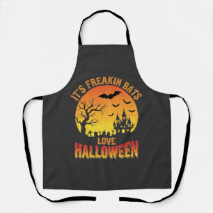 Freakin Bats Love Halloween Haunted Castle Design_ Apron