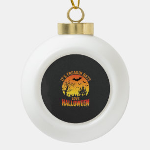 Freakin Bats Love Halloween Haunted Castle Design_ Ceramic Ball Christmas Ornament