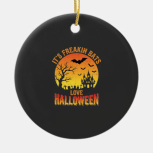 Freakin Bats Love Halloween Haunted Castle Design_ Ceramic Tree Decoration