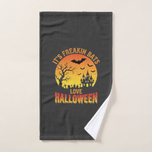 Freakin Bats Love Halloween Haunted Castle Design_ Hand Towel