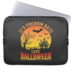 Freakin Bats Love Halloween Haunted Castle Design_ Laptop Sleeve
