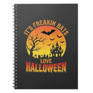 Freakin Bats Love Halloween Haunted Castle Design_ Notebook