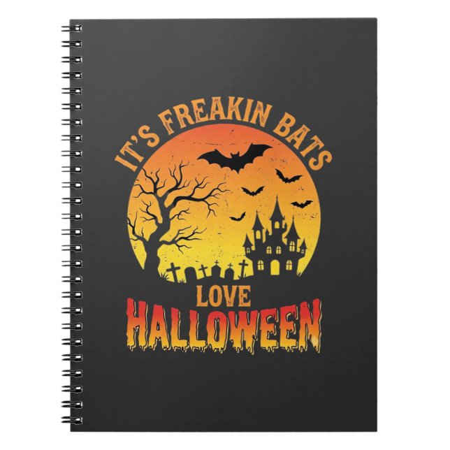 Freakin Bats Love Halloween Haunted Castle Design_ Notebook (Front)