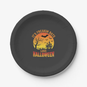 Freakin Bats Love Halloween Haunted Castle Design_ Paper Plate