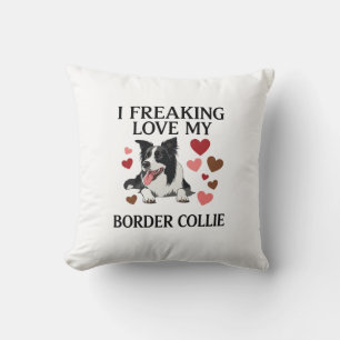 Freaking Love Border Collie Dog Hearts_1 Cushion