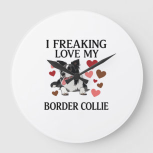 Freaking Love Border Collie Dog Hearts_1 Large Clock