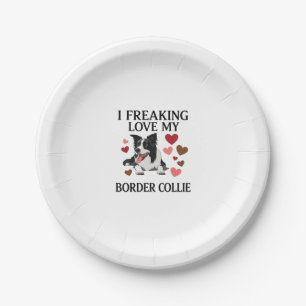 Freaking Love Border Collie Dog Hearts_1 Paper Plate