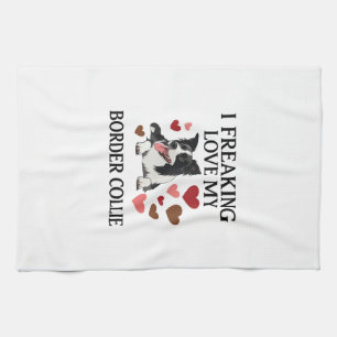 Freaking Love Border Collie Dog Hearts_1 Tea Towel