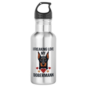 Freaking Love Dobermann Dog Red Hearts_1 532 Ml Water Bottle