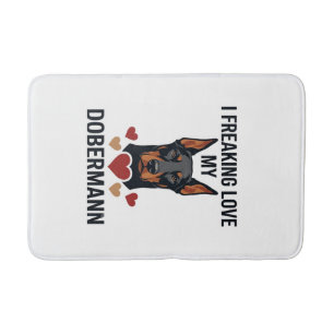 Freaking Love Dobermann Dog Red Hearts_1 Bath Mat