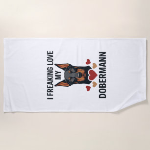 Freaking Love Dobermann Dog Red Hearts_1 Beach Towel