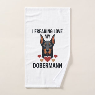Freaking Love Dobermann Dog Red Hearts_1 Hand Towel