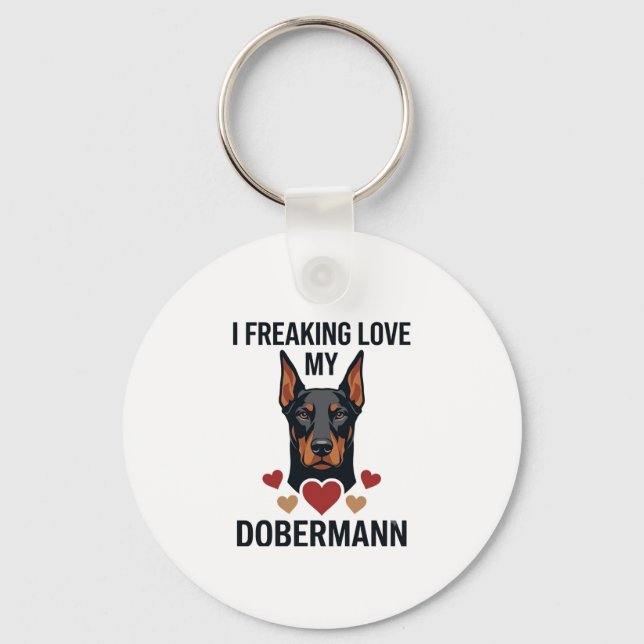 Freaking Love Dobermann Dog Red Hearts_1 Key Ring (Front)